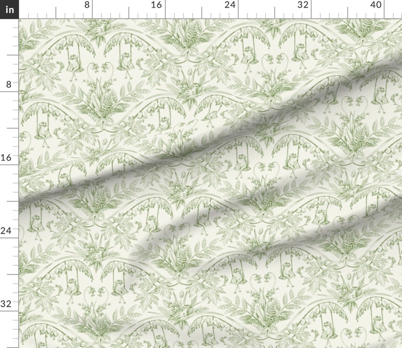 Vintage Frog Swing Garden Damask Toile Fairytale Nature Leaves Botanical Custom Printed Fabric by Spoonflower Various Fabrics by the Yard or Fat Quarter